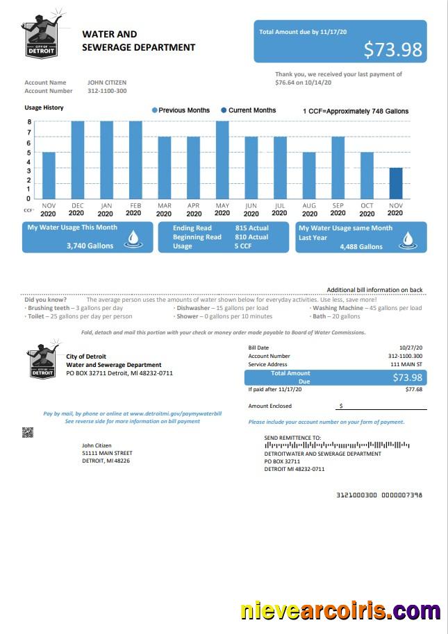 USA Ohio City of Detroit water utility bill